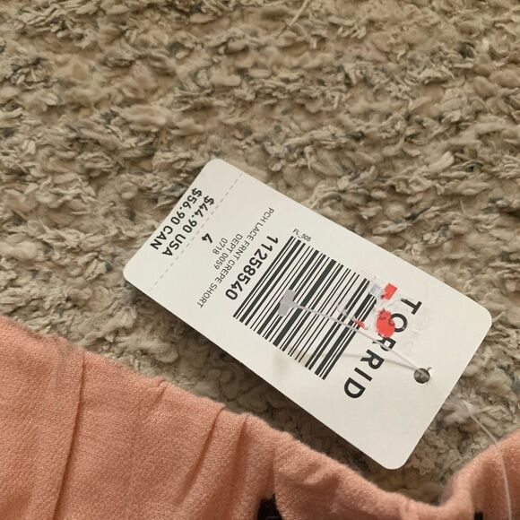 Torrid | pink crepe lace front shorts - Picture 2 of 5